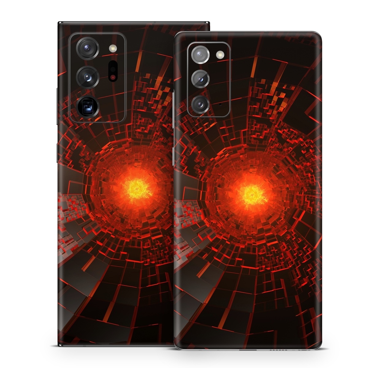 Samsung Galaxy Note 20 Series Skin design of Red, Fractal art, Light, Circle, Design, Art, Graphics, Symmetry, Pattern, Space, with black, red colors