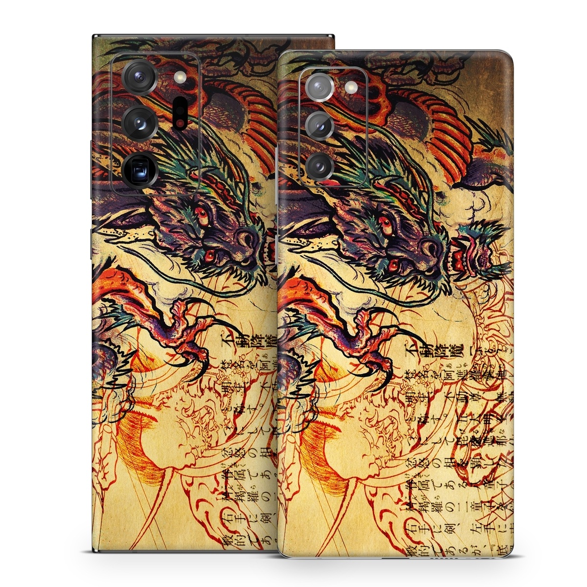 Samsung Galaxy Note 20 Series Skin design of Illustration, Fictional character, Art, Demon, Drawing, Visual arts, Dragon, Supernatural creature, Mythical creature, Mythology, with black, green, red, gray, pink, orange colors