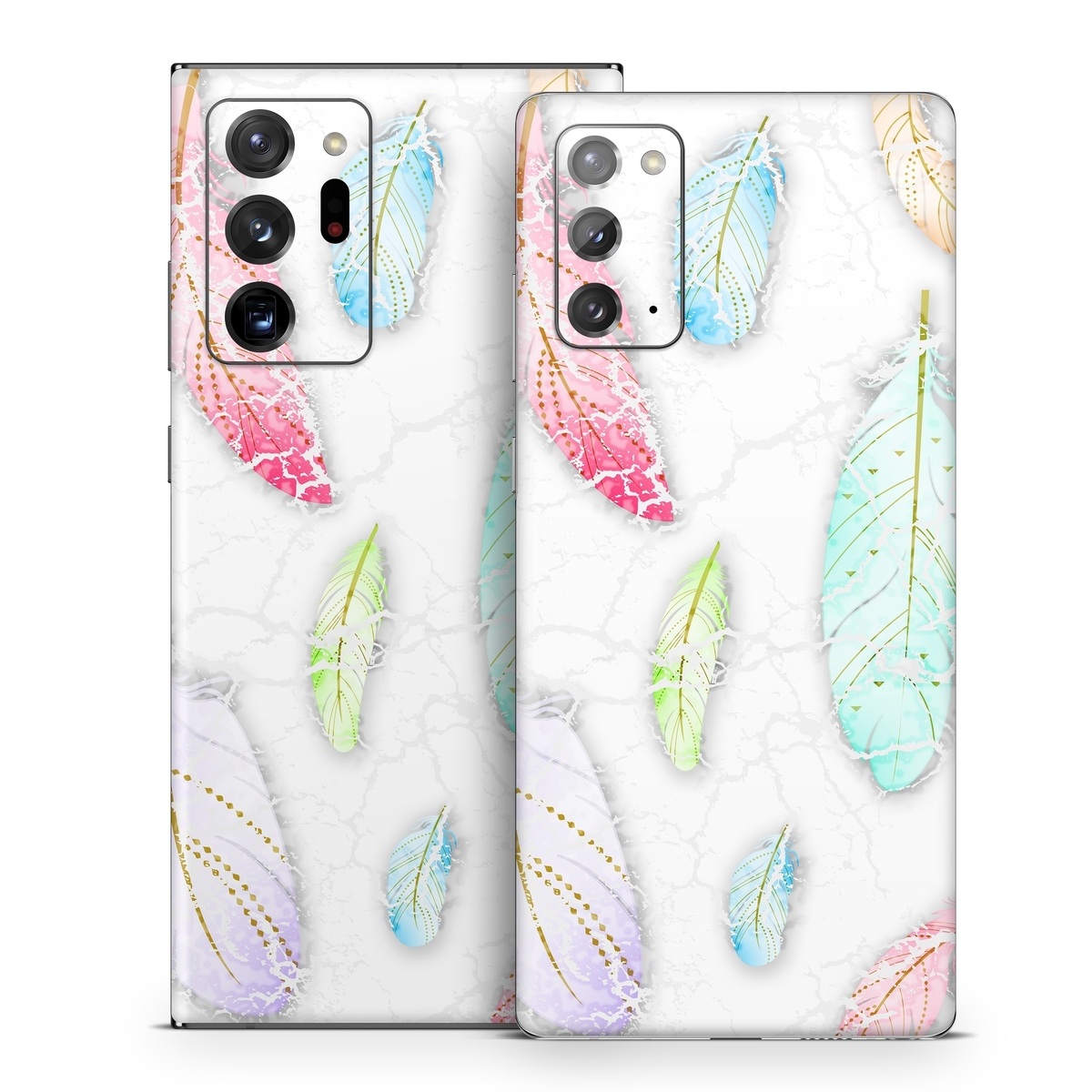 Samsung Galaxy Note 20 Series Skin design of Feather, Fashion accessory, Jewellery, with red, blue, green, purple, white, brown colors