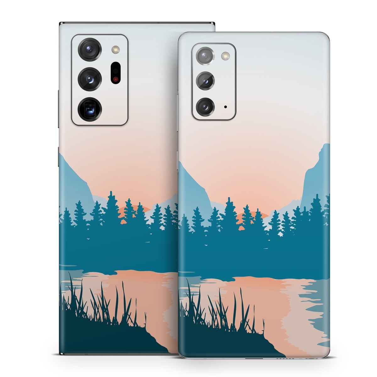 Samsung Galaxy Note 20 Series Skin design of Sky, Atmosphere, Mountain, Ecoregion, Plant, Natural landscape, Larch, Highland, Fog, Atmospheric phenomenon, with blue, yellow, orange, green colors