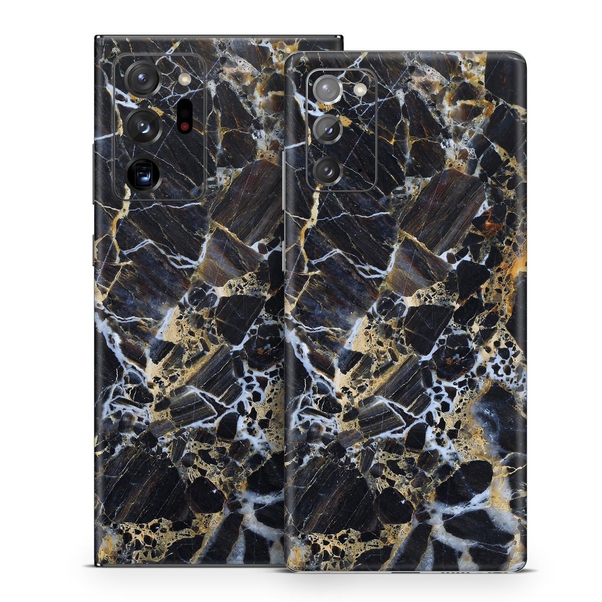 Samsung Galaxy Note 20 Series Skin design of Black, Yellow, Rock, Brown, Marble, Water, Close-up, Granite, Pattern, Geology, with black, white, orange, gray, yellow colors