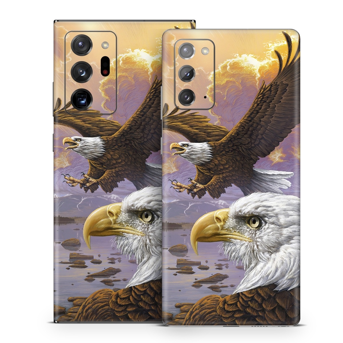 Samsung Galaxy Note 20 Series Skin design of Bird, Bird of prey, Bald eagle, Vertebrate, Eagle, Accipitriformes, Accipitridae, Golden eagle, Beak, Hawk, with gray, black, green, red, purple colors