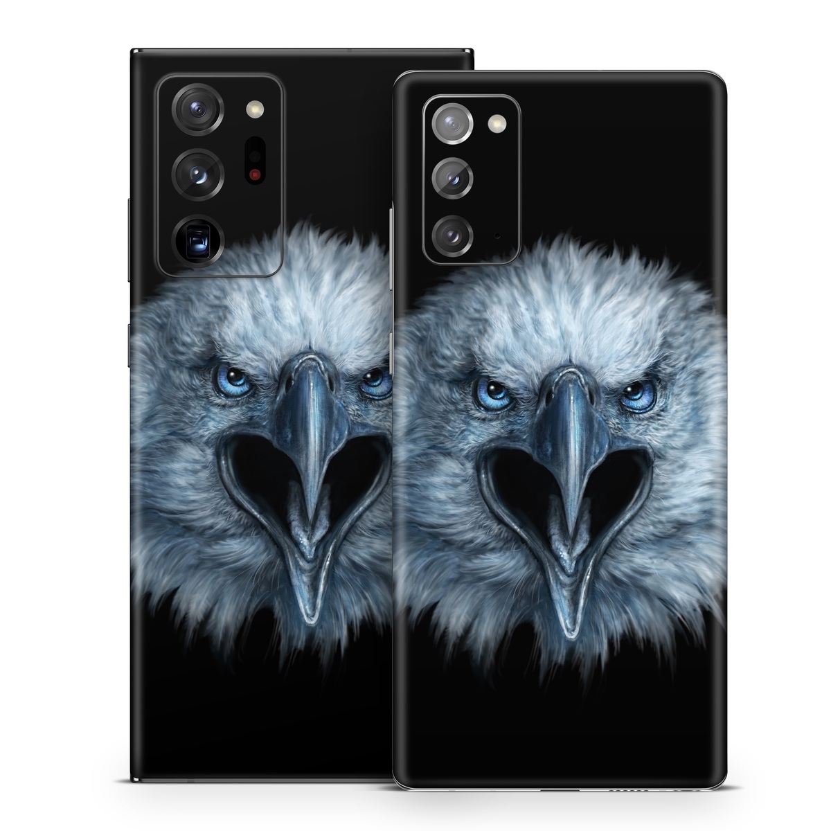 Samsung Galaxy Note 20 Series Skin design of Bird, Vertebrate, Bird of prey, Beak, Eagle, Wildlife, Organ, Close-up, Eye, Accipitriformes, with white, gray, black, blue colors