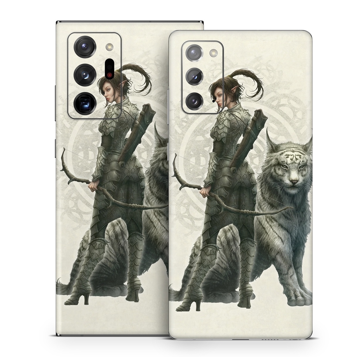 Samsung Galaxy Note 20 Series Skin design of Illustration, Fictional character, Drawing, Woman warrior, Art, Mythology, Sketch, with gray, black, pink, yellow, green colors