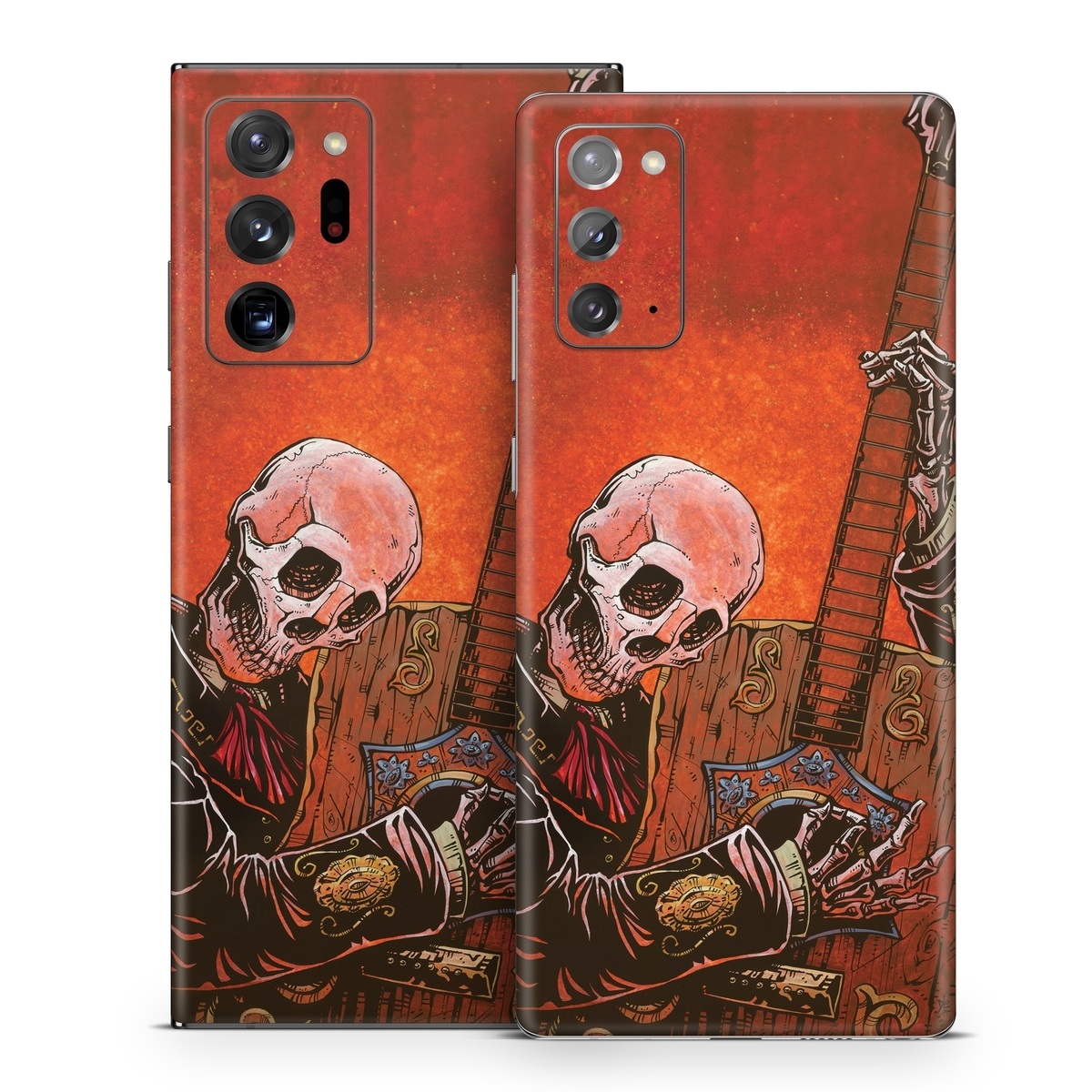 Samsung Galaxy Note 20 Series Skin design of Sleeve, Art, Painting, Personal protective equipment, Artist, Music, Font, Visual arts, Drawing, Skull, with white, black, gray, brown, orange, yellow, red colors