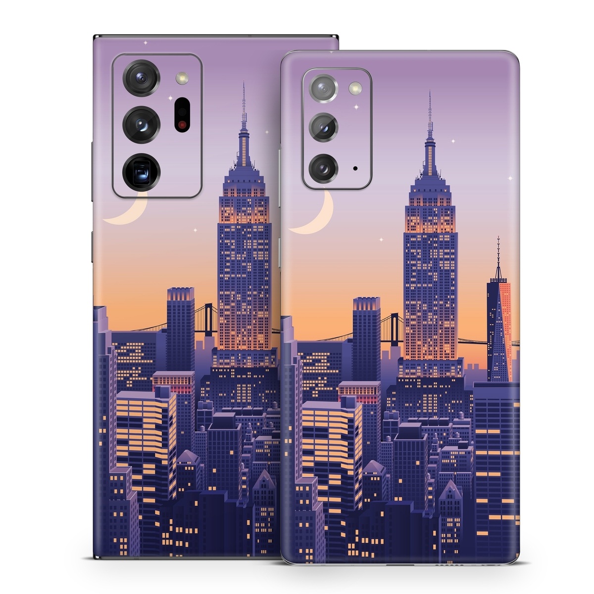 Samsung Galaxy Note 20 Series Skin design of Skyscraper, Building, Sky, Atmosphere, Moon, World, Nature, Tower, Afterglow, Dusk, with blue, purple, yellow, orange colors