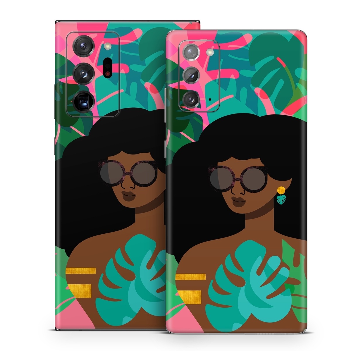 Samsung Galaxy Note 20 Series Skin design of Illustration, Afro, Art, Eyewear, Glasses, Graphic design, Visual arts, Graphics, Fictional character, with brown, black, green, pink, blue, yellow colors