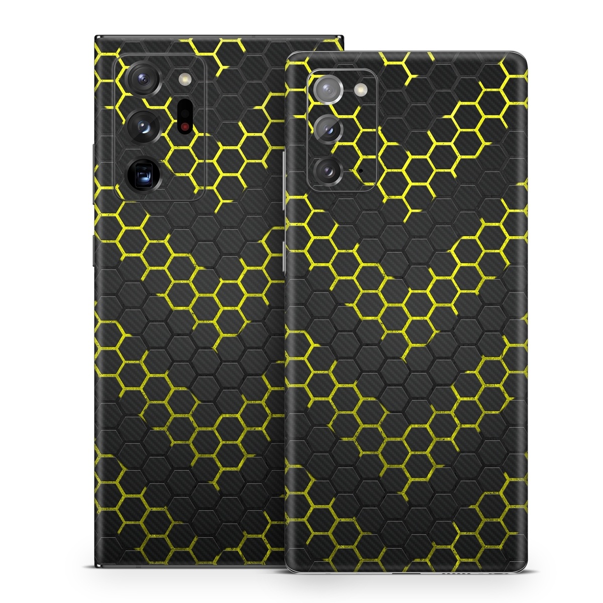Samsung Galaxy Note 20 Series Skin design of Black, Pattern, Yellow, Mesh, Net, Chain-link fencing, Design, Metal, with black, gray, yellow colors