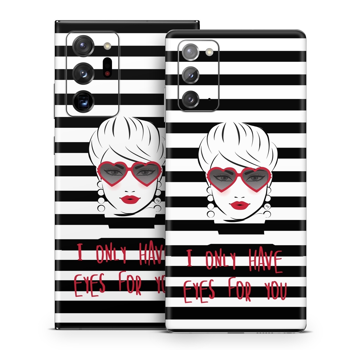 Samsung Galaxy Note 20 Series Skin design of Rectangle, Font, Gesture, Eyewear, Art, Technology, Personal protective equipment, Goggles, Logo, Eyelash, with black, white, yellow, red colors