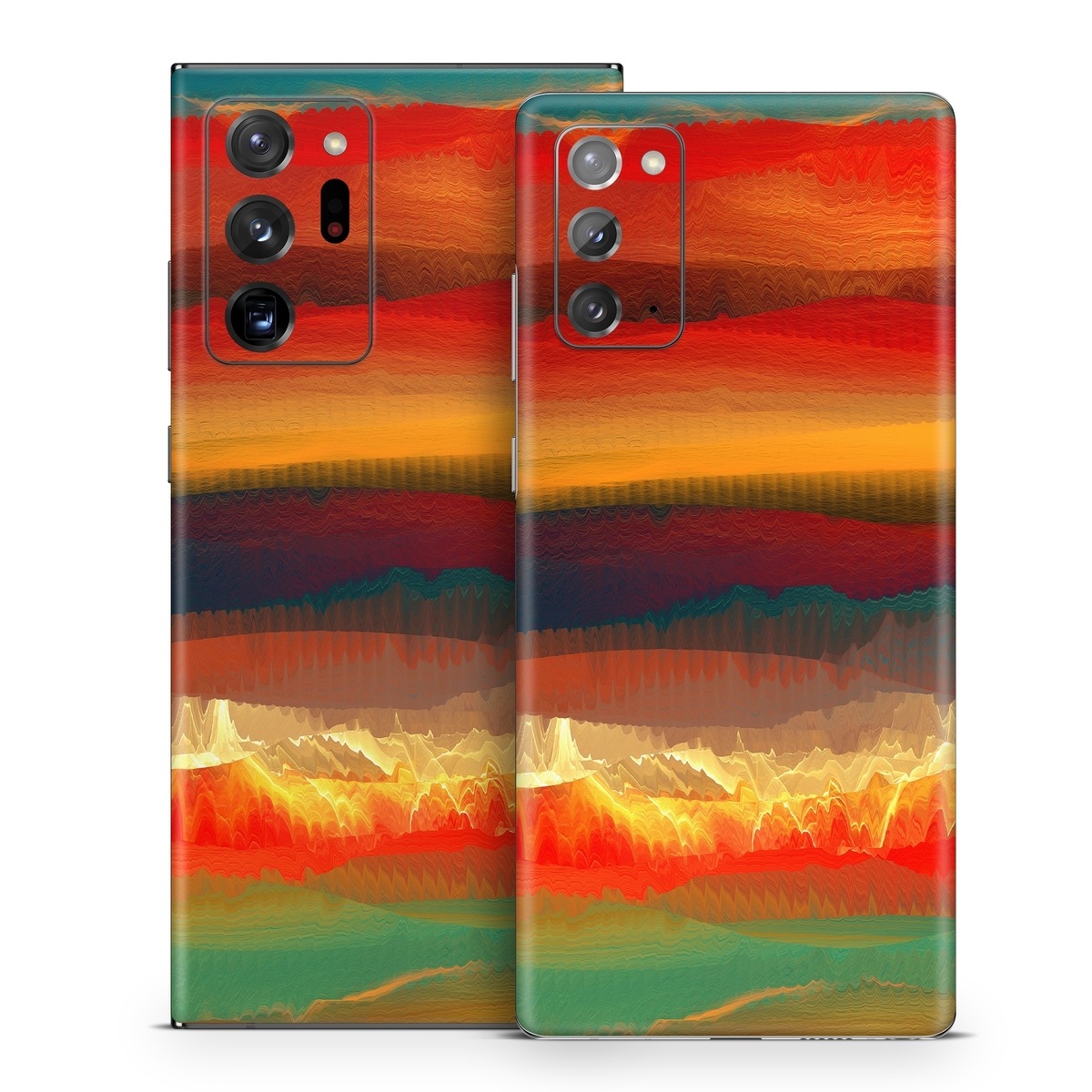 Samsung Galaxy Note 20 Series Skin design of Sky, Red, Horizon, Afterglow, Orange, Painting, Acrylic paint, Watercolor paint, Sunset, Geological phenomenon, with red, blue, green, yellow, orange, white colors