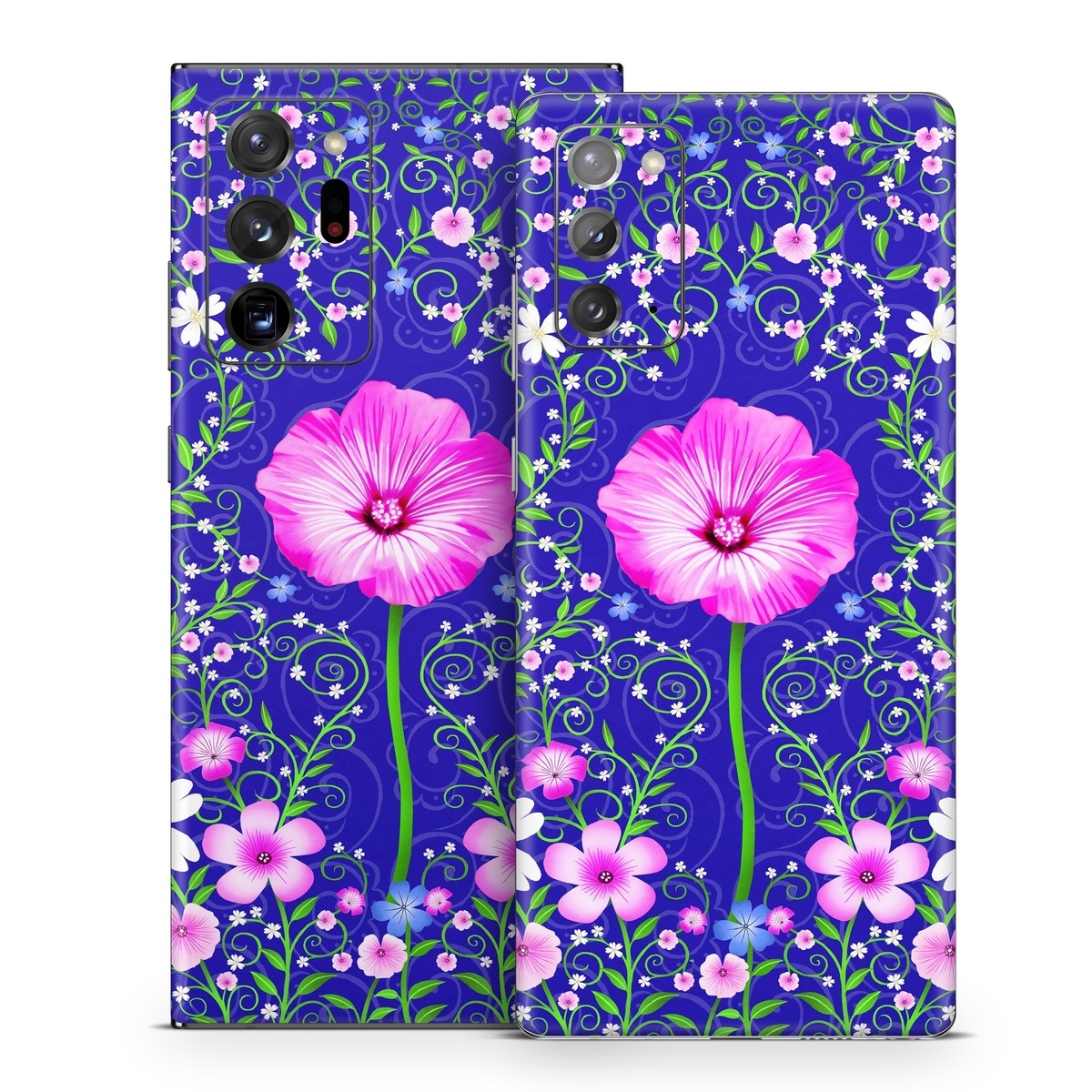 Samsung Galaxy Note 20 Series Skin design of Purple, Violet, Flower, Plant, Wildflower, Pattern, Petal, Design, Graphics, Morning glory, with blue, purple, pink, green, white, yellow colors
