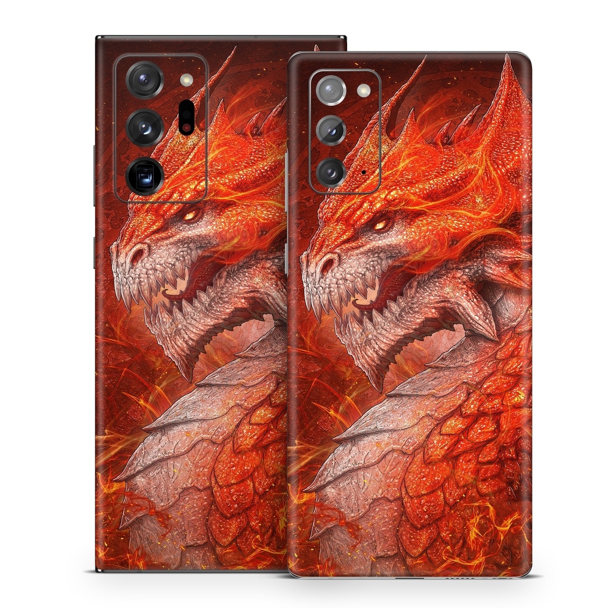 Samsung Galaxy Note 20 Series Skin design of Fictional character, Cg artwork, Illustration, Art, Demon, Geological phenomenon, Mythical creature, Dragon, Cryptid, with red, orange, yellow colors