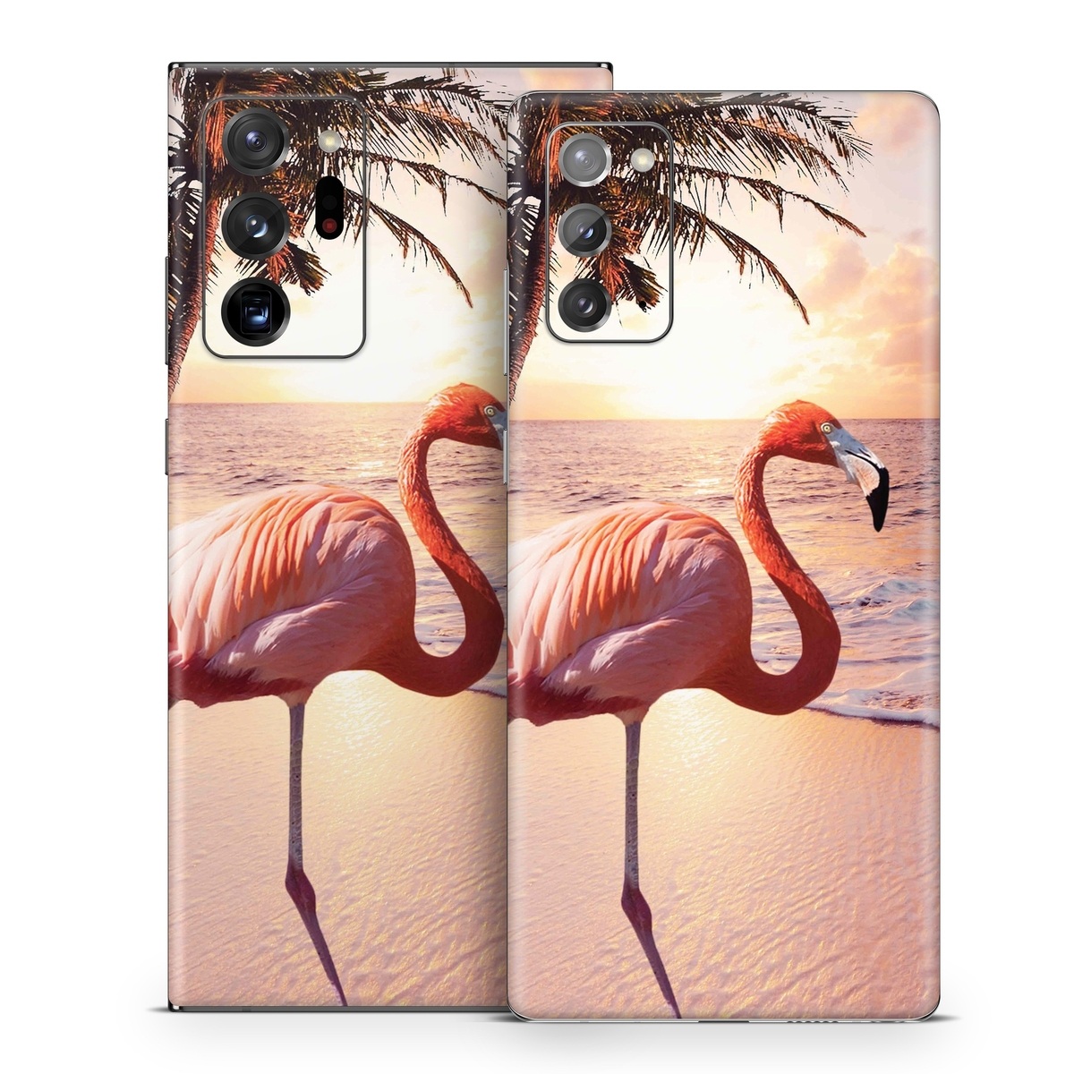 Samsung Galaxy Note 20 Series Skin design of Flamingo, Greater flamingo, Bird, Water bird, Pink, Wildlife, Sky, Tree, Organism, Beak, with pink, blue, green, yellow, white, orange, black colors
