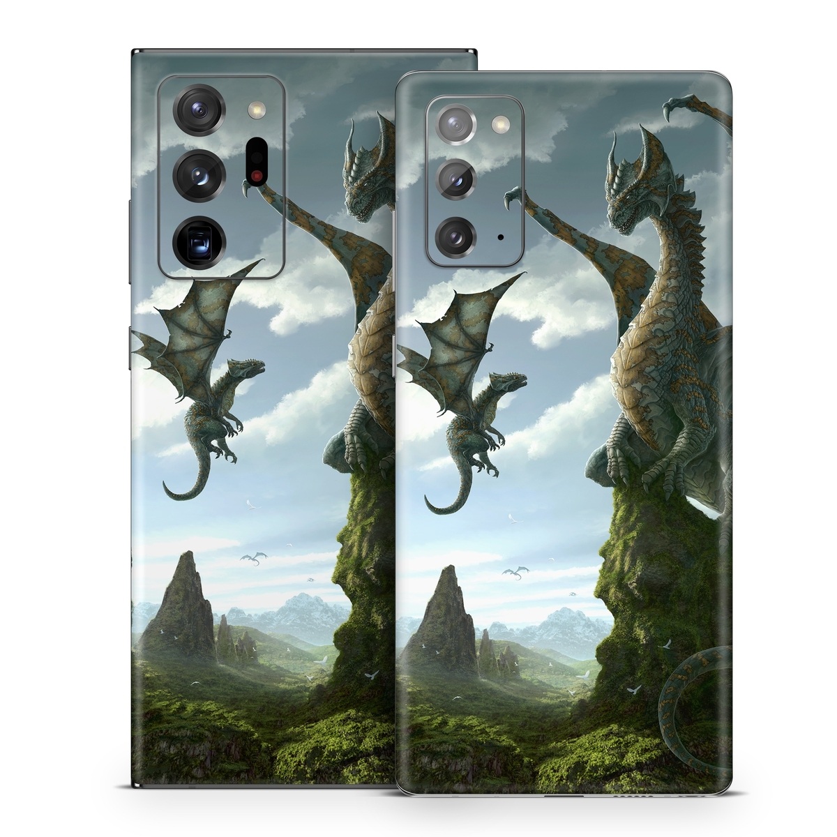 Samsung Galaxy Note 20 Series Skin design of Dragon, Cg artwork, Fictional character, Mythical creature, Mythology, Extinction, Cryptid, Illustration, Games, Massively multiplayer online role-playing game, with black, gray, blue, white, purple colors