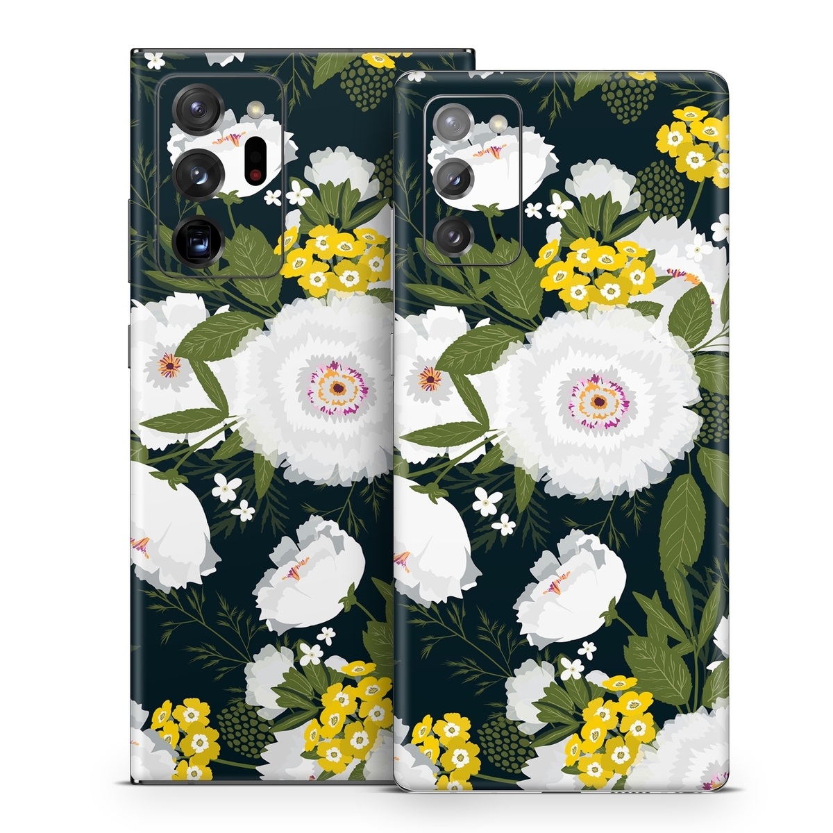 Samsung Galaxy Note 20 Series Skin design of Flower, Flowering plant, Plant, Petal, Daisy, mayweed, Wildflower, Floral design, Annual plant, with green, yellow, white, orange colors