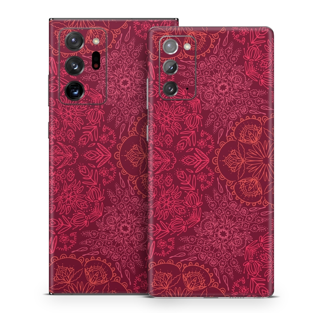 Samsung Galaxy Note 20 Series Skin design of Red, Pattern, Pink, Magenta, Purple, Maroon, Violet, Textile, Design, Wallpaper, with red, black colors