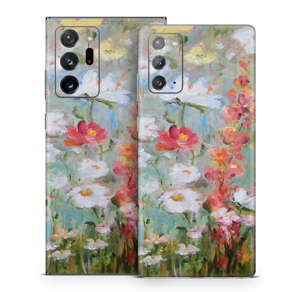 Samsung Galaxy Note 20 Series Skin design of Flower, Painting, Watercolor paint, Plant, Modern art, Wildflower, Botany, Meadow, Acrylic paint, Flowering plant, with gray, black, green, red, blue colors