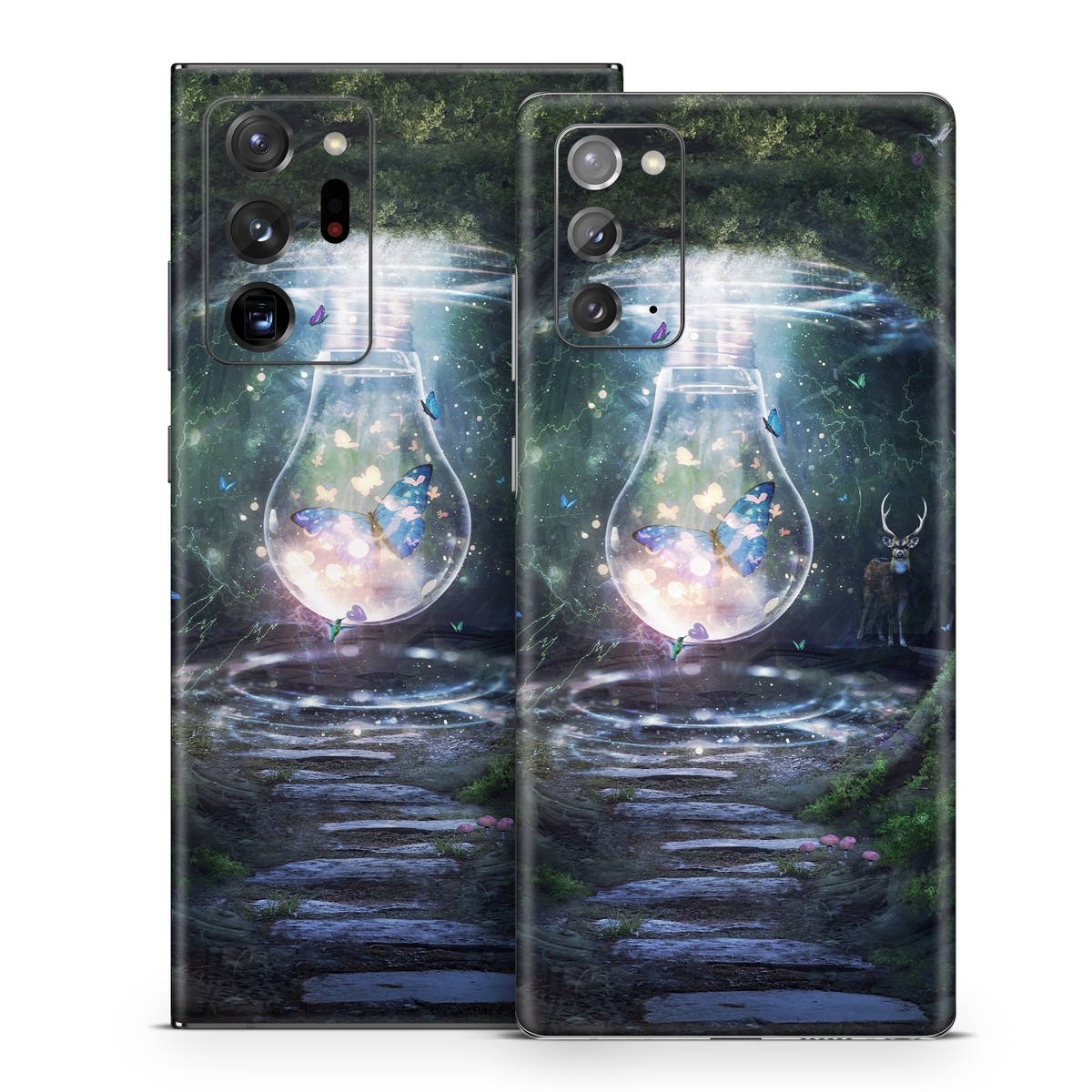 Samsung Galaxy Note 20 Series Skin design of Nature, Green, Darkness, Natural environment, Light, Infrastructure, Tunnel, Tree, Forest, Art, with white, black, brown, green, blue, yellow colors