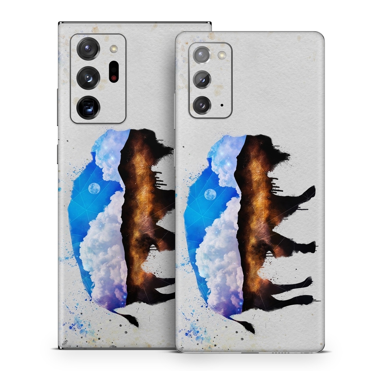 Samsung Galaxy Note 20 Series Skin design of Watercolor paint, Illustration, Art, Water, Painting, Sky, Paint, Acrylic paint, Drawing, Visual arts, with gray, blue, white, black, yellow, orange colors