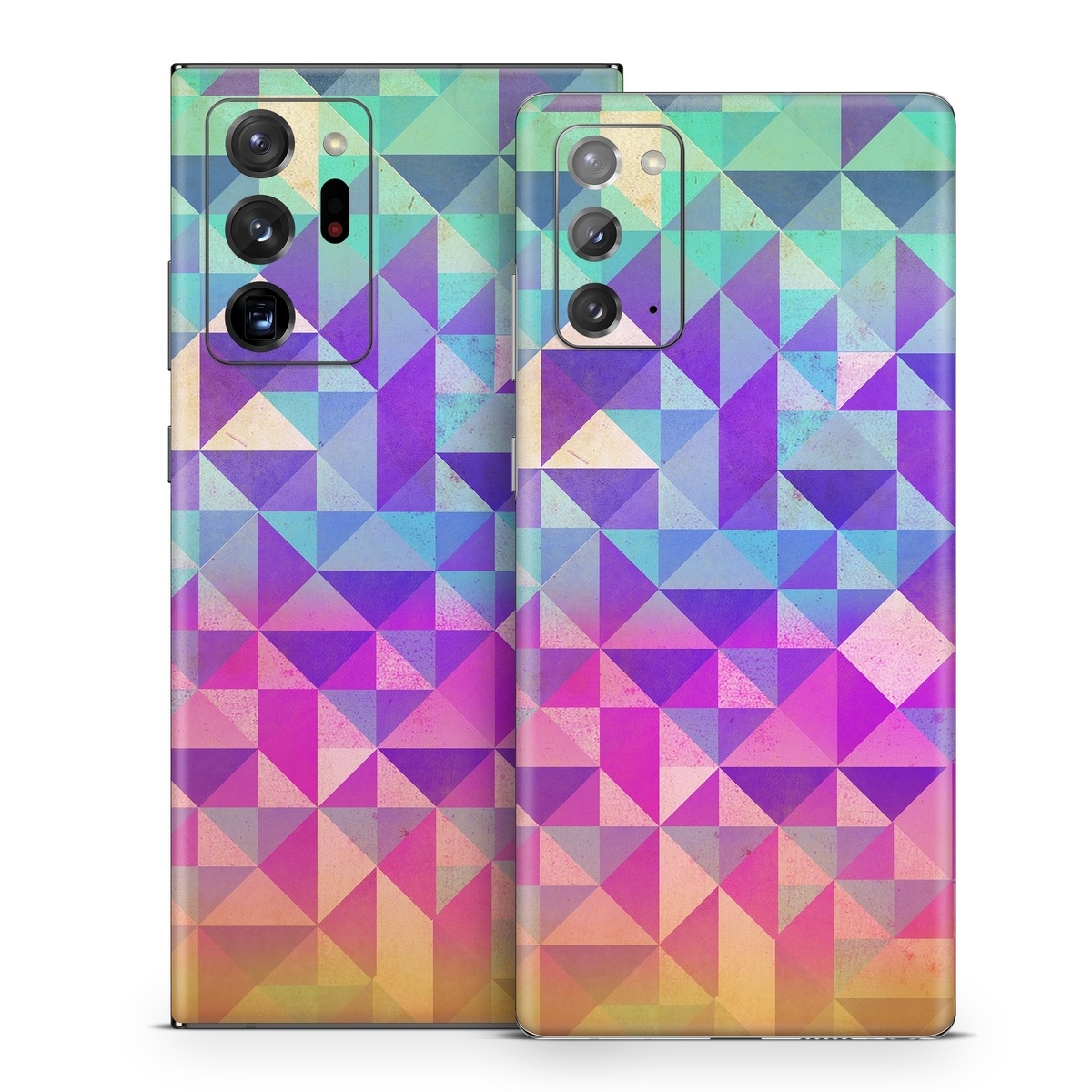 Samsung Galaxy Note 20 Series Skin design of Pattern, Purple, Triangle, Violet, Magenta, Line, Design, Symmetry, Psychedelic art, with gray, purple, green, blue, pink colors