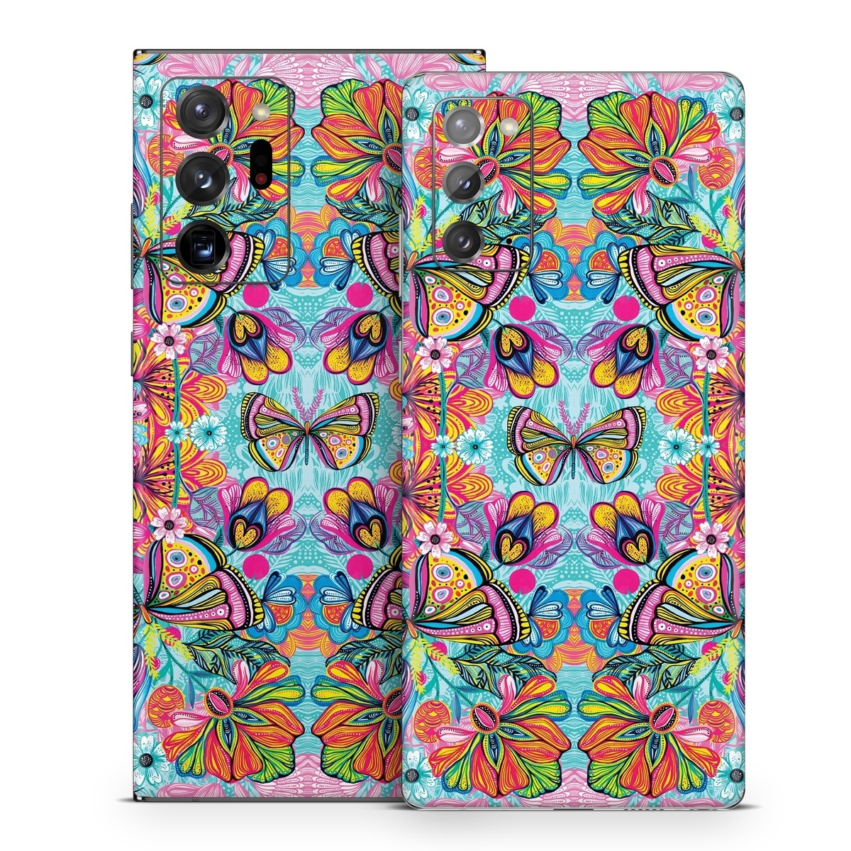 Samsung Galaxy Note 20 Series Skin design of Pattern, Design, Textile, Psychedelic art, Visual arts, Symmetry, Art, Motif, with blue, pink, green, yellow, orange, purple colors
