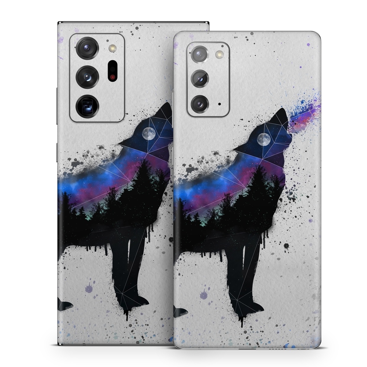 Samsung Galaxy Note 20 Series Skin design of Canidae, Art, Illustration, Watercolor paint, Dog, Graphic design, Street art, Acrylic paint, Painting, Visual arts, with gray, white, blue, black, green, purple colors