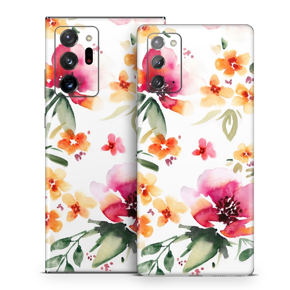 Samsung Galaxy Note 20 Series Skin design of Flower, Floral design, Pink, Pattern, Petal, Plant, Botany, Design, Wildflower, Clip art, with white, pink, red, orange, green colors