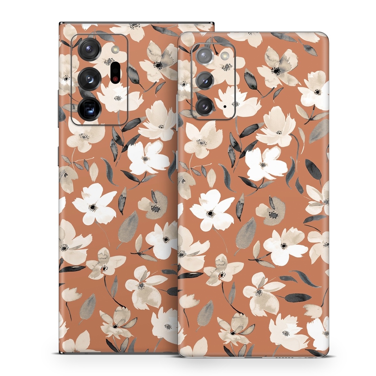 Samsung Galaxy Note 20 Series Skin design of Flower, Plant, Textile, Botany, Petal, Gesture, Line, Font, Groundcover, Art, with brown, white, gray, black colors