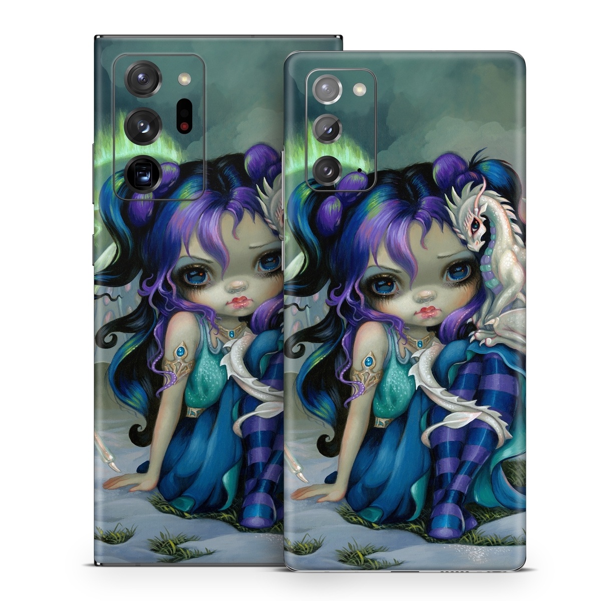 Samsung Galaxy Note 20 Series Skin design of Illustration, Fictional character, Cg artwork, Art, Mythology, Anime, Mythical creature, with green, blue, purple, yellow, red, white colors