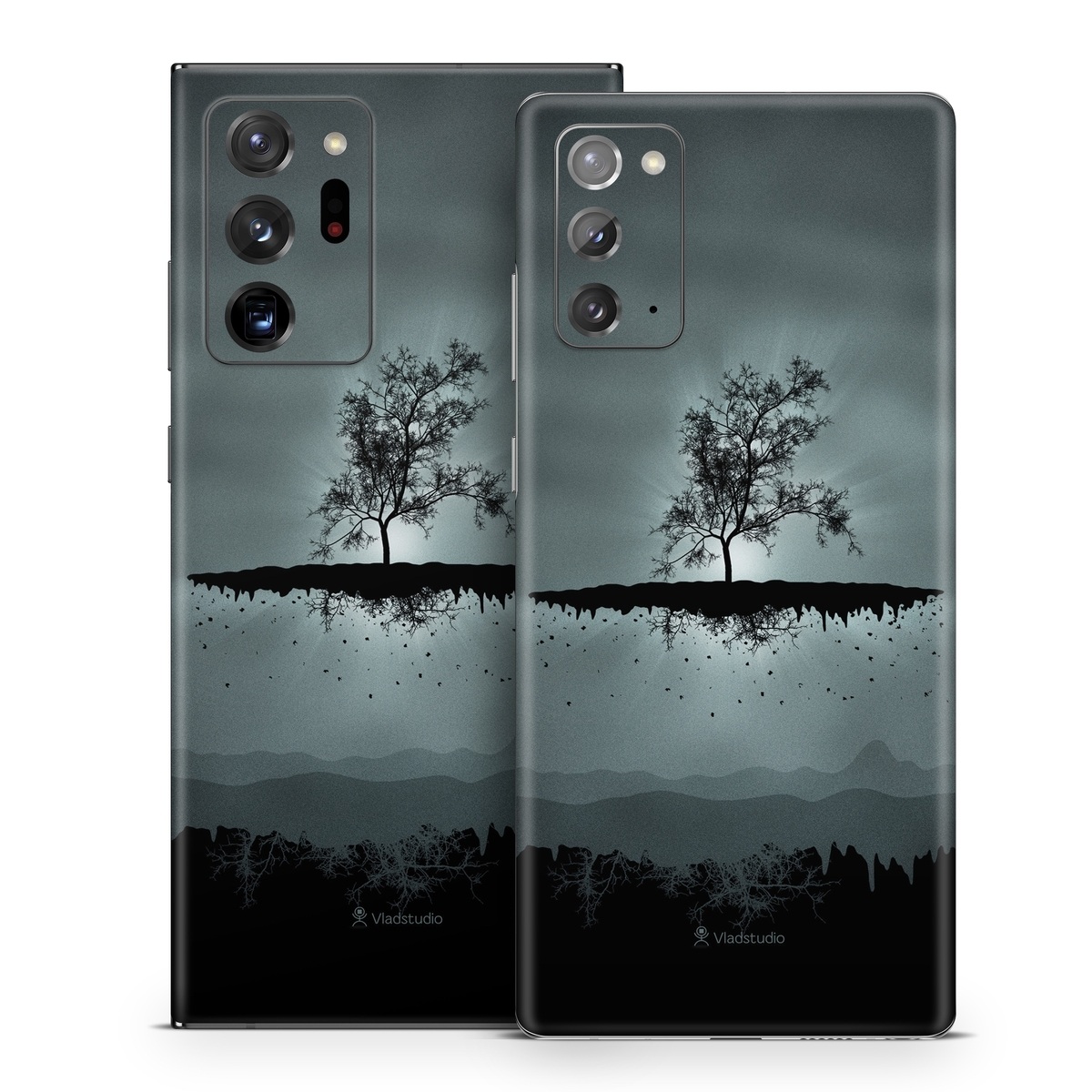 Samsung Galaxy Note 20 Series Skin design of Reflection, Sky, Nature, Water, Black, Tree, Black-and-white, Monochrome photography, Natural landscape, Atmospheric phenomenon, with black, gray, blue colors