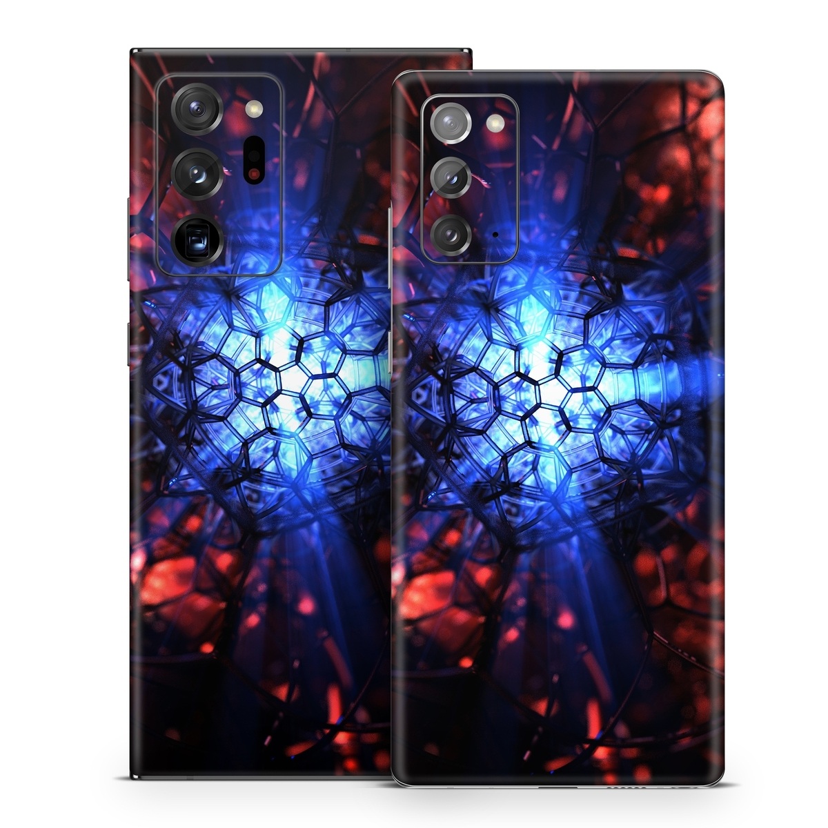Samsung Galaxy Note 20 Series Skin design of Blue, Fractal art, Red, Light, Pattern, Lighting, Art, Kaleidoscope, Design, Psychedelic art, with black, blue, red colors