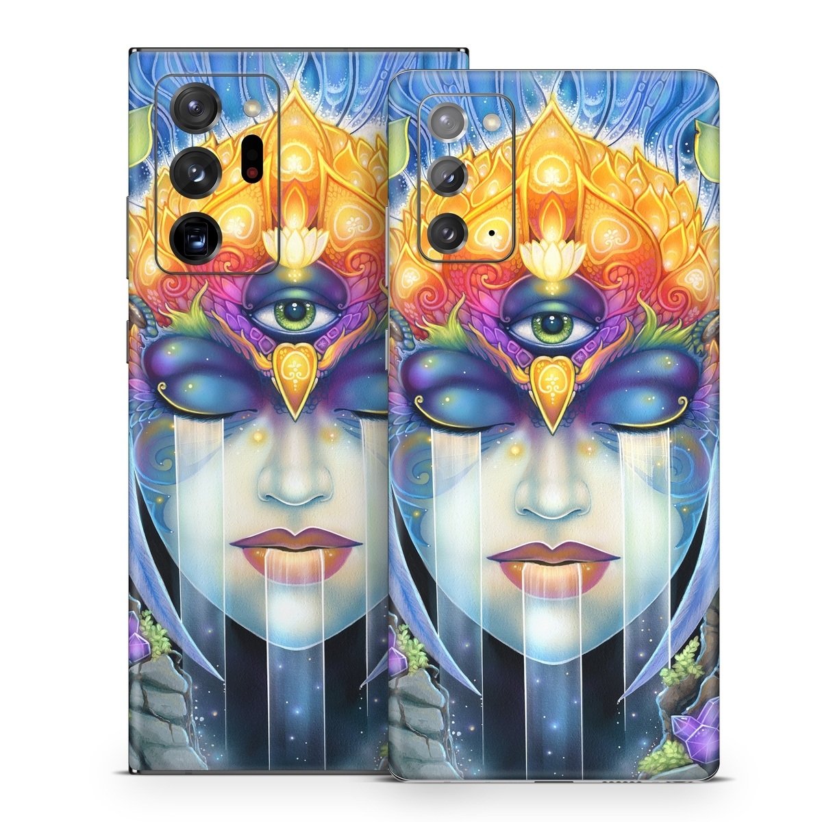 Samsung Galaxy Note 20 Series Skin design of Art paint, Paint, Painting, Art, Illustration, Fictional character, Symmetry, Cg artwork, Visual arts, Electric blue, with blue, yellow, orange, red, purple, blue, green, brown, gray colors