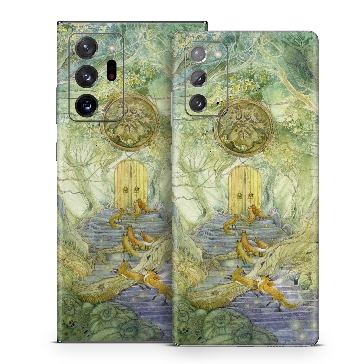 Samsung Galaxy Note 20 Series Skin design of Painting, Art, Mythology, Visual arts, Watercolor paint, Organism, Fictional character, Modern art, Landscape, Acrylic paint, with green, brown, red, yellow, blue, purple colors
