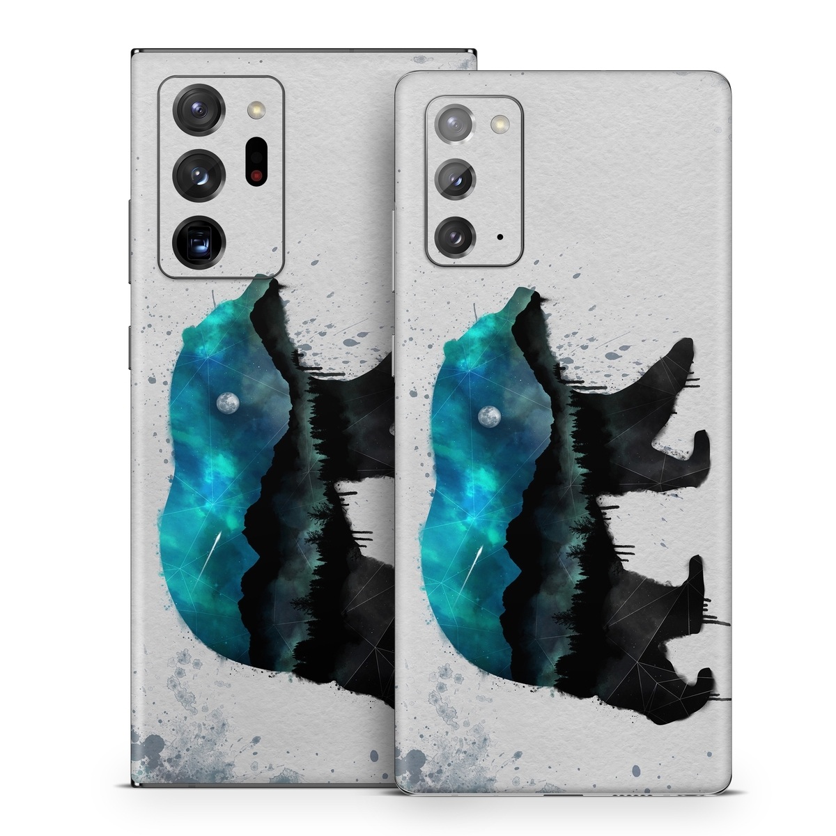 Samsung Galaxy Note 20 Series Skin design of Bear, Illustration, Grizzly bear, Art, Watercolor paint, Snout, Carnivore, Graphic design, Space, Polar bear, with gray, black, white, green, blue colors