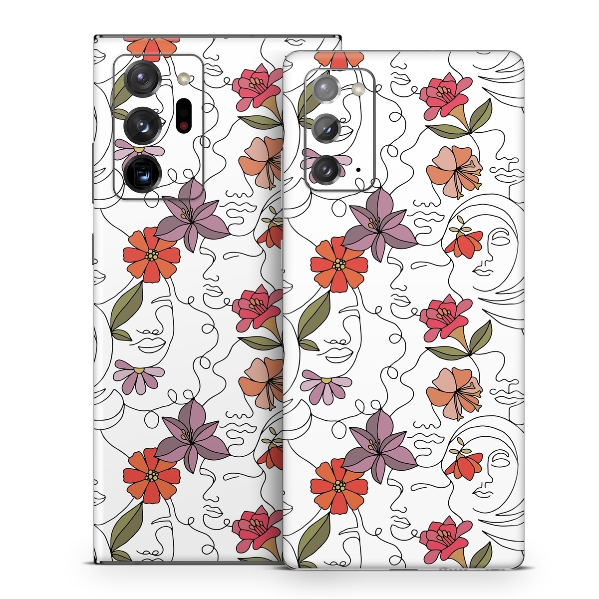 Samsung Galaxy Note 20 Series Skin design of Flower, Plant, White, Product, Petal, Branch, Rectangle, Botany, Textile, Creative arts, with white, red, purple, green, orange colors