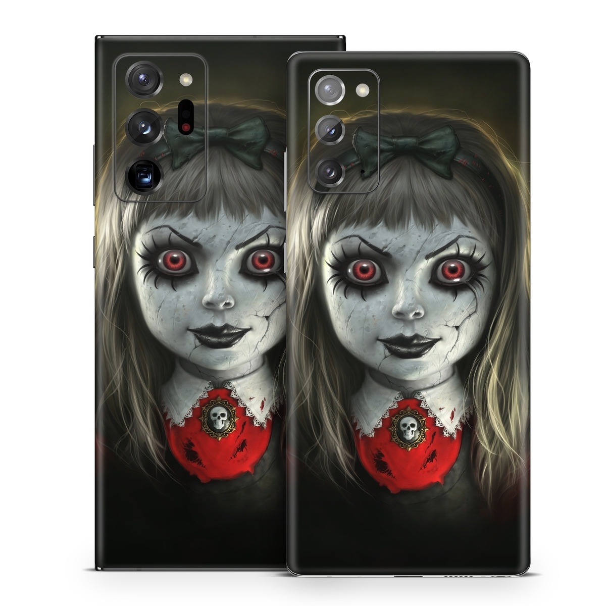 Samsung Galaxy Note 20 Series Skin design of Fiction, Illustration, Fictional character, Ghost, Darkness, Vampire, Goth subculture, Zombie, Art, Skull, with white, red, black, yellow colors