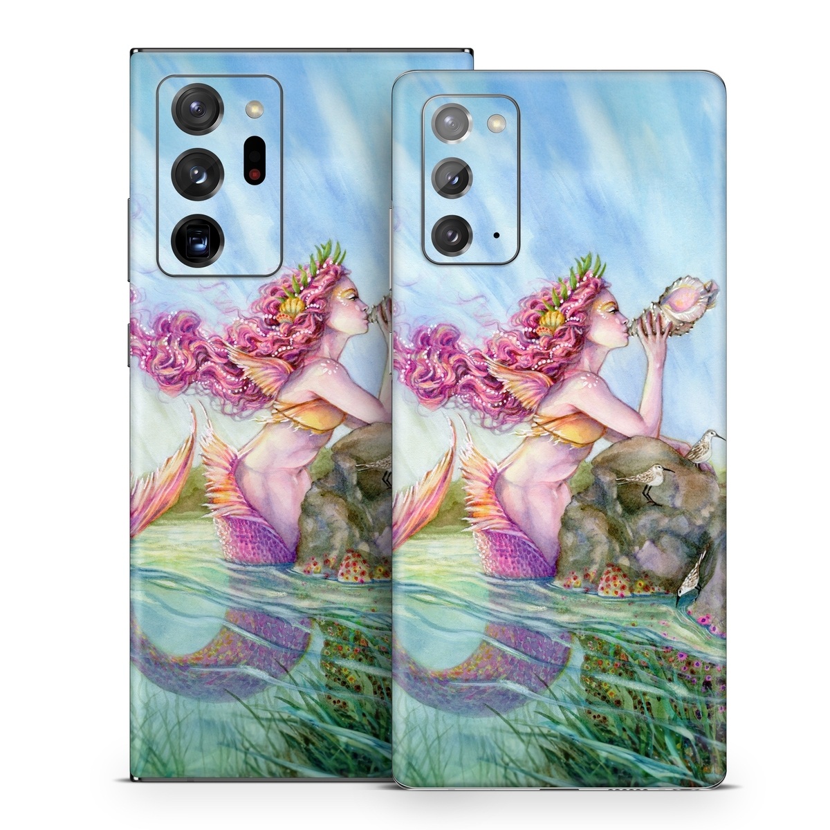 Samsung Galaxy Note 20 Series Skin design of Cg artwork, Mythology, Illustration, Fictional character, Watercolor paint, Art, Painting, Plant, Mythical creature, with blue, pink, purple, green, gray colors