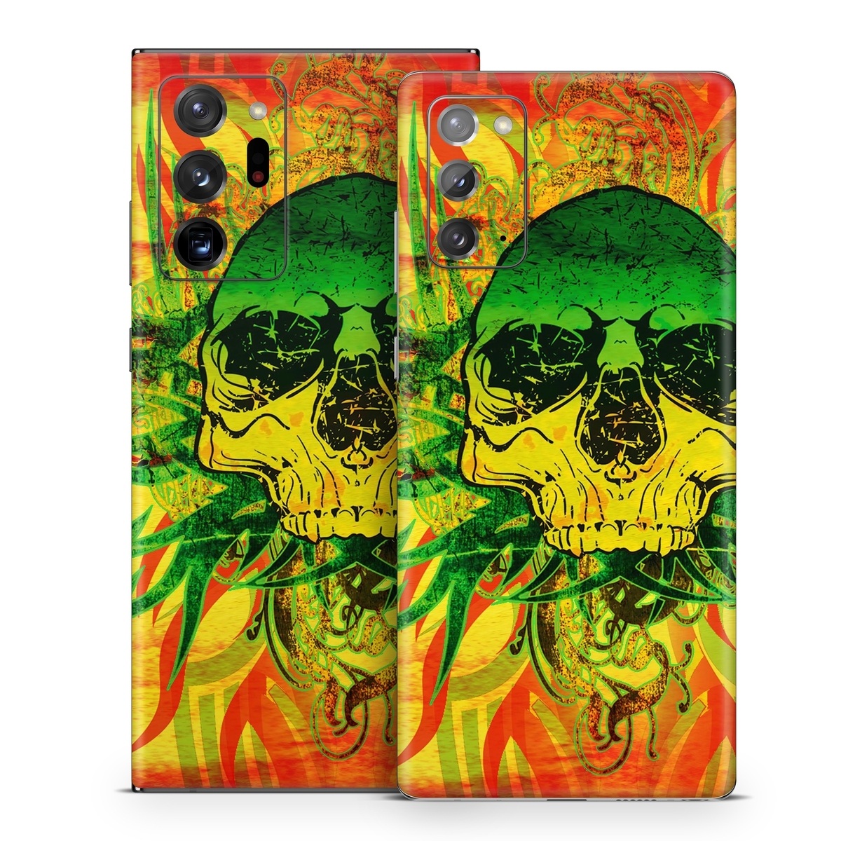 Samsung Galaxy Note 20 Series Skin design of Psychedelic art, Skull, Illustration, Bone, Art, Graphic design, Visual arts, Poster, Plant, Painting, with green, orange, black, red colors
