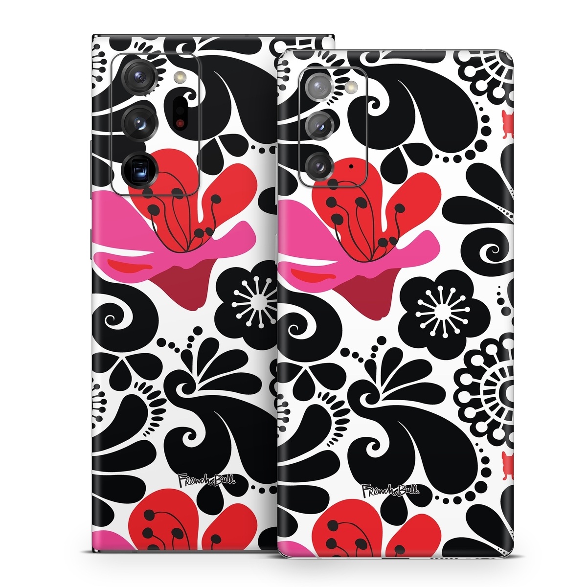 Samsung Galaxy Note 20 Series Skin design of White, Product, Green, Botany, Petal, Textile, Pink, Creative arts, Line, Magenta, with black, white, pink, red colors