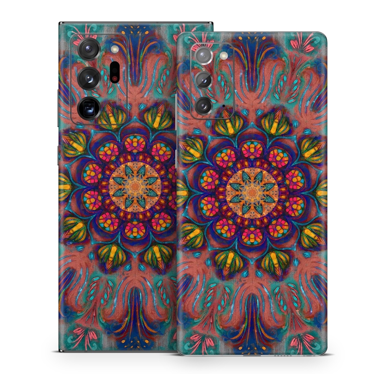 Samsung Galaxy Note 20 Series Skin design of Psychedelic art, Pattern, Art, Textile, Symmetry, Visual arts, Design, Fractal art, Kaleidoscope, Tapestry, with blue, yellow, red, green, pink, green colors