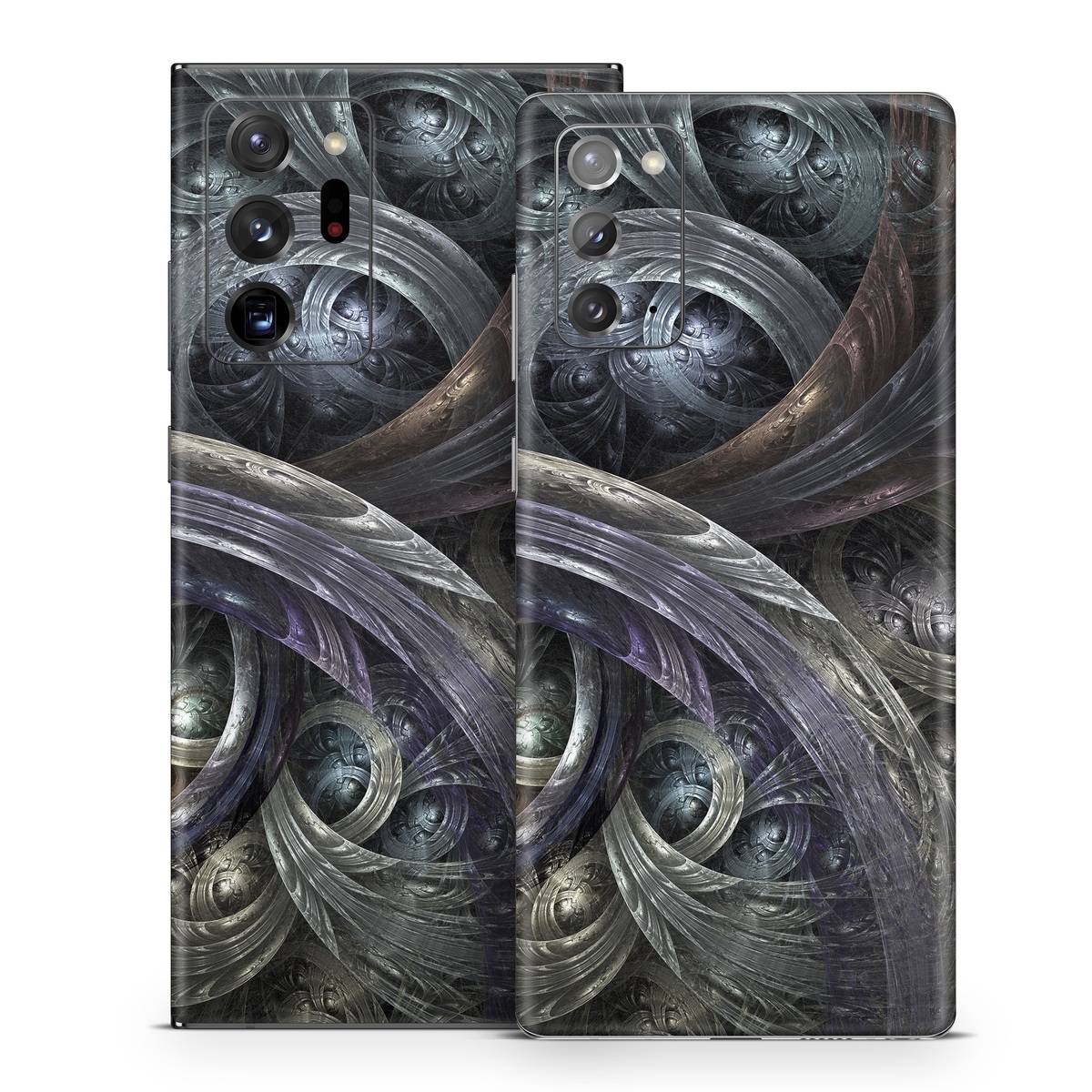 Samsung Galaxy Note 20 Series Skin design of Fractal art, Graphic design, Art, Cg artwork, Darkness, Circle, Pattern, Illustration, Graphics, Metal, with black, gray, blue colors