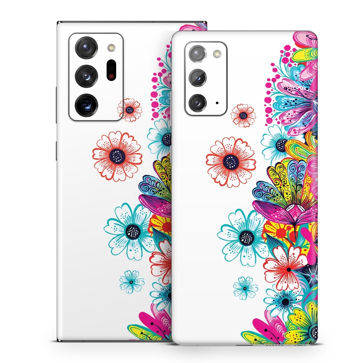 Samsung Galaxy Note 20 Series Skin design of Pattern, Floral design, Design, Graphic design, Flower, Wildflower, Plant, Graphics, Clip art, Visual arts, with white, pink, blue, yellow, purple, red colors