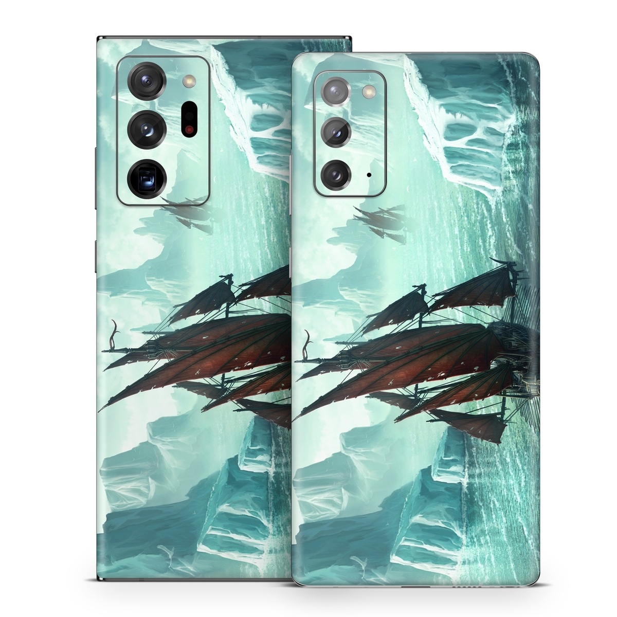 Samsung Galaxy Note 20 Series Skin design of Cg artwork, Vehicle, Ghost ship, Manila galleon, Fluyt, Adventure game, First-rate, Sailing ship, Mythology, Strategy video game, with gray, black, blue, green, white colors