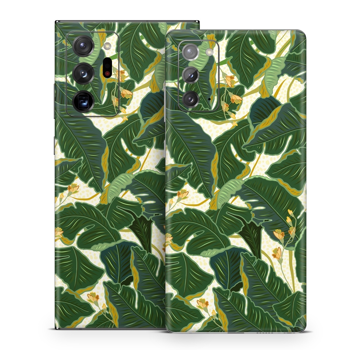 Samsung Galaxy Note 20 Series Skin design of Leaf, Plant, Flower, Pattern, Botany, Tree, Design, Flowering plant, Arrowroot family, Terrestrial plant, with green, yellow colors
