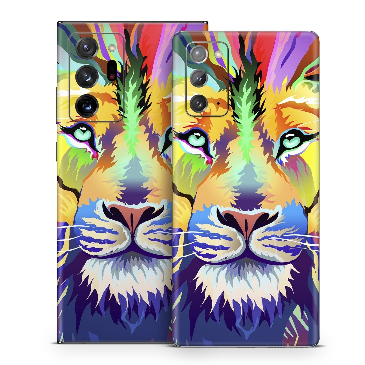 Samsung Galaxy Note 20 Series Skin design of Bengal tiger, Felidae, Lion, Wildlife, Big cats, Tiger, Carnivore, Art, Illustration, Painting, with orange, yellow, green, red, pink, blue, purple colors