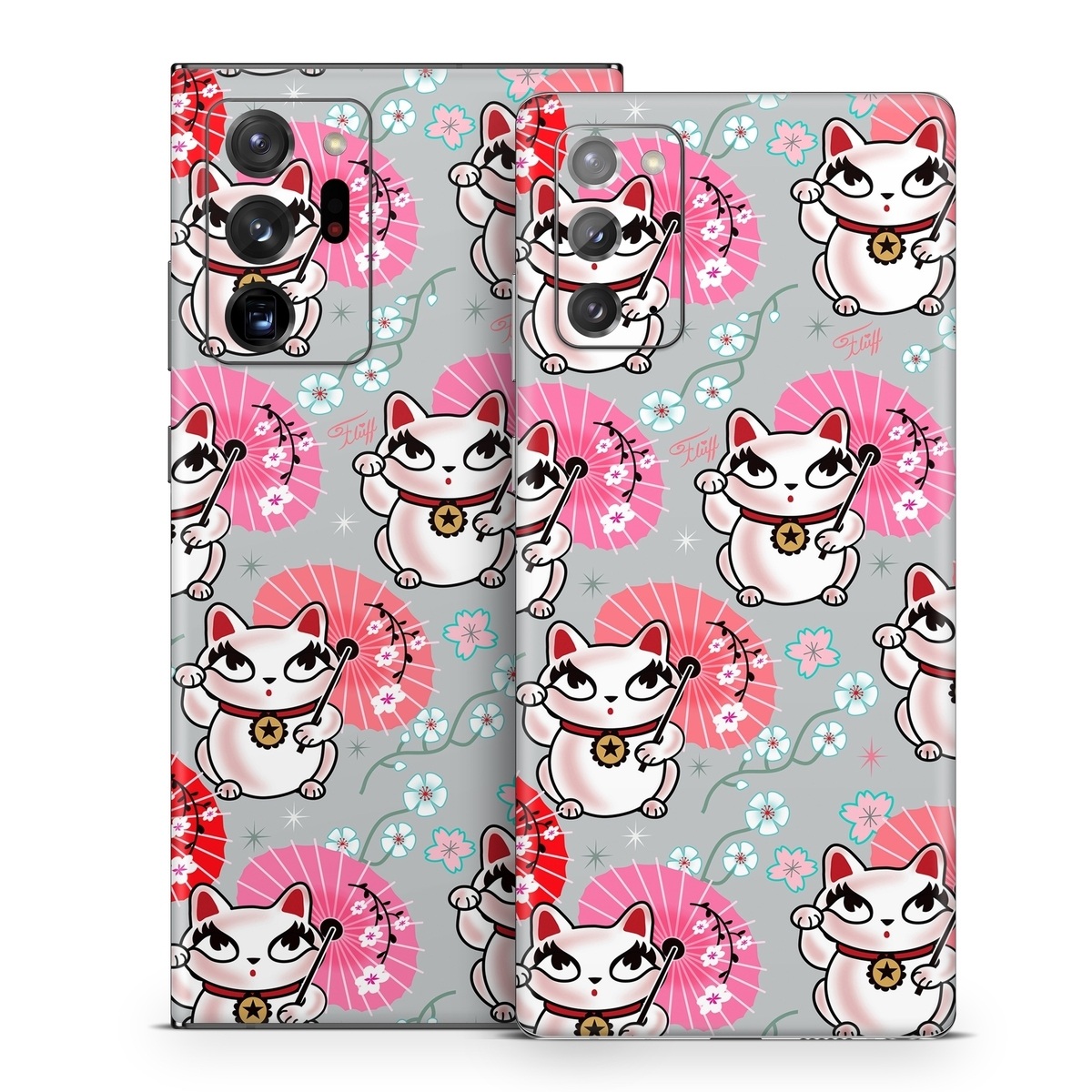 Samsung Galaxy Note 20 Series Skin design of Pink, Red, Cartoon, Design, Line, Textile, Pattern, Illustration, Smile, Fictional character, with white, red, pink, gray, blue, black colors