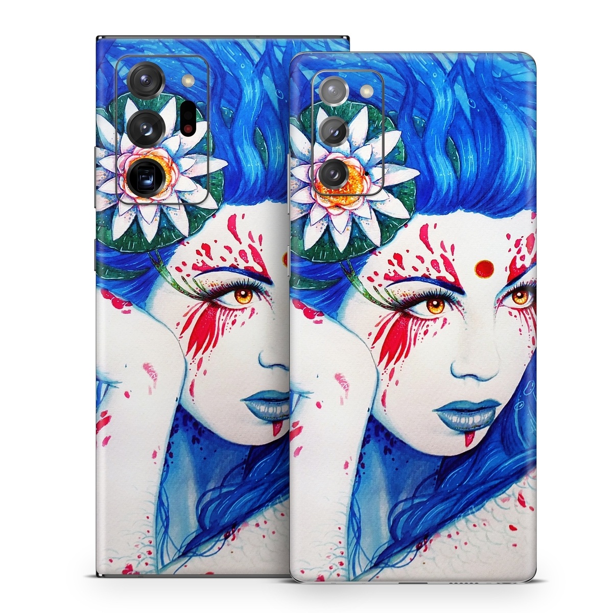 Samsung Galaxy Note 20 Series Skin design of Hairstyle, Paint, Art paint, Blue, Painting, Eyelash, Art, Artist, Electric blue, Illustration, with white, blue, red, yellow, green, orange colors