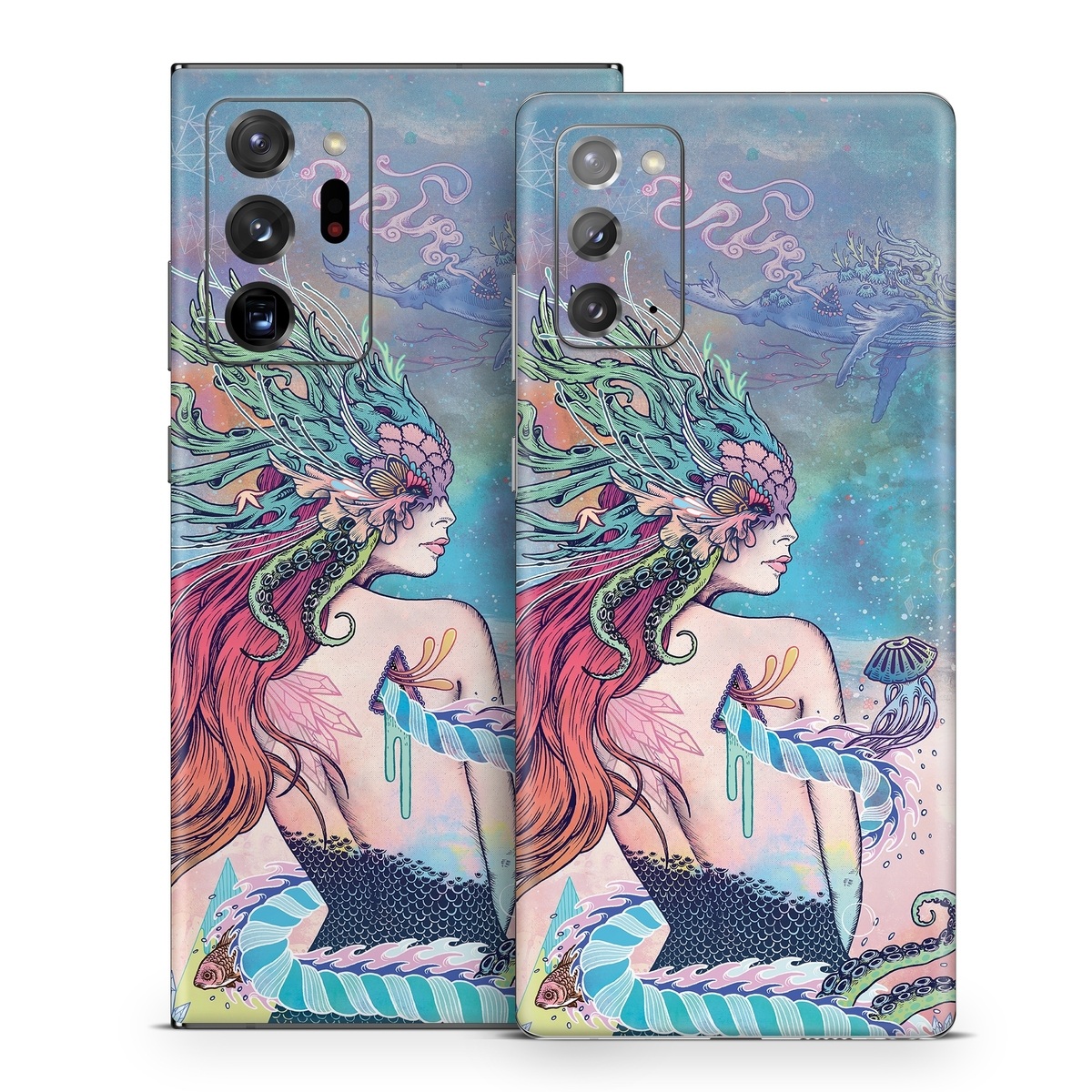 Samsung Galaxy Note 20 Series Skin design of Illustration, Fictional character, Art, Cg artwork, Fiction, Mythology, Painting, Mermaid, with blue, purple, green, red, yellow, pink colors