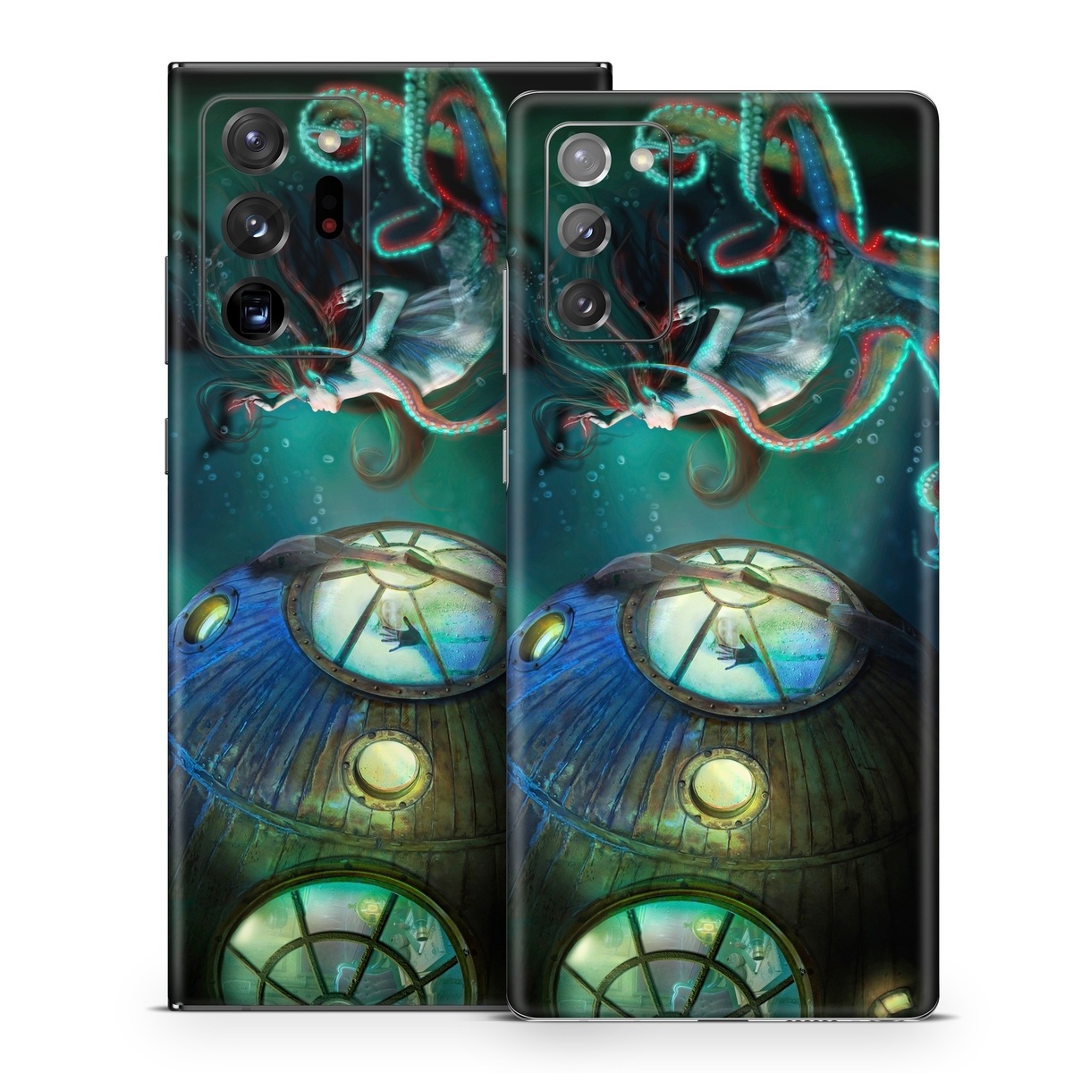 Samsung Galaxy Note 20 Series Skin design of Cg artwork, Illustration, Art, Fictional character, Fiction, Space, Fractal art, Graphic design, Mythology, Graphics, with black, gray, blue, green colors