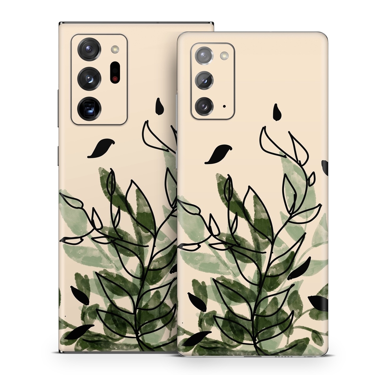 Samsung Galaxy Note 20 Series Skin design of Leaf, Plant, Botany, Branch, Flower, Plant Stem, Pedicel, Twig, Illustration, with green, black, brown colors